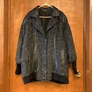 Vintage Lady Suzette Wool Blend Varsity Style Blazer Jacket Black L Made in USA